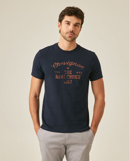 Camiseta de Hombre Slim Fit Manga Corta Leve Flama Cuello Rib Pesado en Algodón