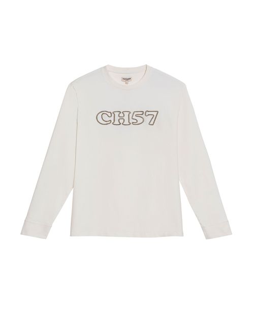 Camiseta de Hombre Manga Larga Classic Fit Gráfico Bordado en Cadenete en Mezcla de Algodón