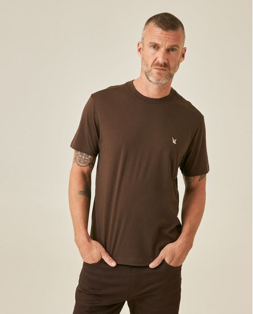 Camiseta de Hombre Slim Fit Manga Corta Cuello Redondo Pato Bordado en Algodón Pima