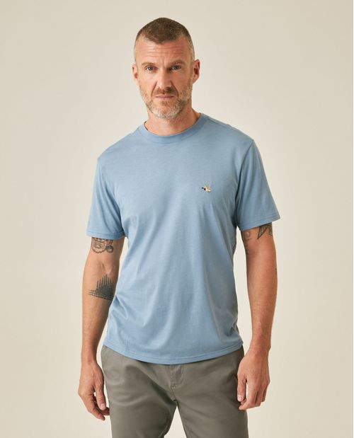 Camiseta de Hombre Slim Fit Manga Corta Cuello Redondo Pato Bordado en Algodón Pima