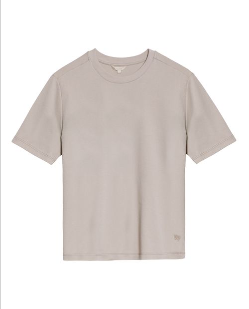 Camiseta de Mujer Esencial Oversized Cuello Redondo con Bordado Tacto Frío en Algodón