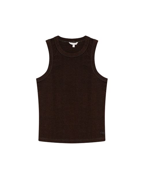 Camiseta de Mujer Esencial Tipo Tank Ajustada Textura Acanalada Bordado Tono a Tono en Mezcla de Algodón