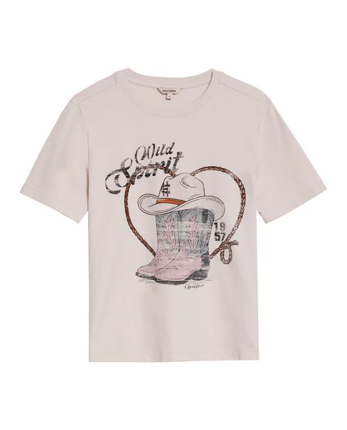 Camiseta de Mujer Rodeo Gráfica Slim Fit Botas Texanas con Piedras en Algodón