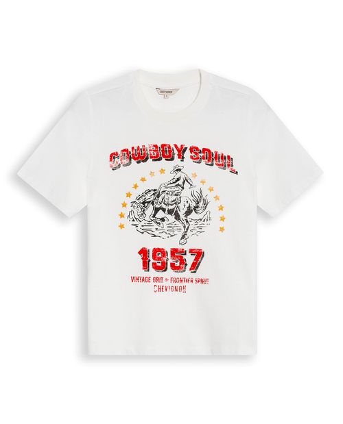 Camiseta de Mujer Rodeo Gráfica Slim Fit Estilo Cowboy con Flock y Piedras en Algodón