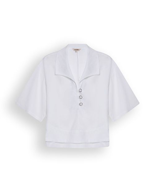 Camisa de Mujer Moda Silueta Amplia Oversized Manga Corta Ruedo Ancho en Lyocell