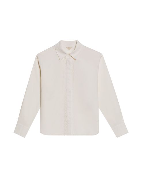 Camisa de Mujer Popelina Silueta Recta con Bordado Tono a Tono en Mezcla de Algodón