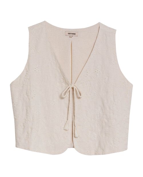 Blusa de Mujer Moda Silueta Recta Parte de Set Escote en V con Cordón Entorchado Bordado Flores en Mezcla de Rayón