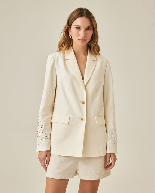 Blazer de Mujer Cuff Embroidery con Bordado Flores en Mangas en Mezcla de Lino