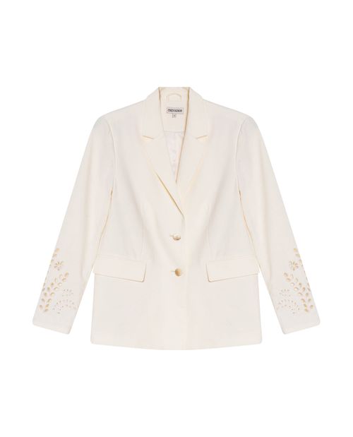 Blazer de Mujer Cuff Embroidery con Bordado Flores en Mangas en Mezcla de Lino