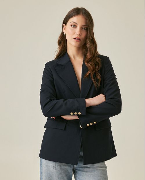 Blazer de Mujer Smart Cuello Solapa Ajustable con Broches en Mezcla Técnica