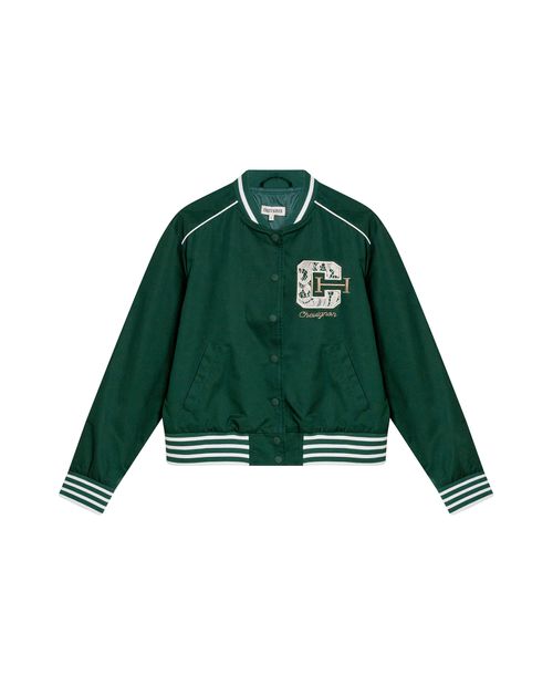 Chaqueta de Mujer Lace Embroidery Look Preppy con C Bordada en Algodón