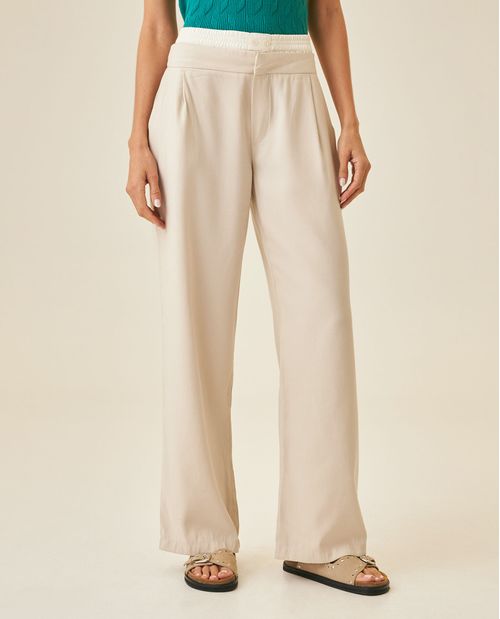 Pantalón de Mujer Wide Leg Tiro Alto Doble Pretina Tipo Boxer en Mezcla de Rayón