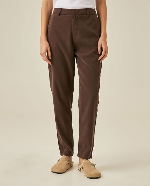 Pantalón de Mujer Esencial Silueta Recta Tiro Alto en Mezcla de Rayón