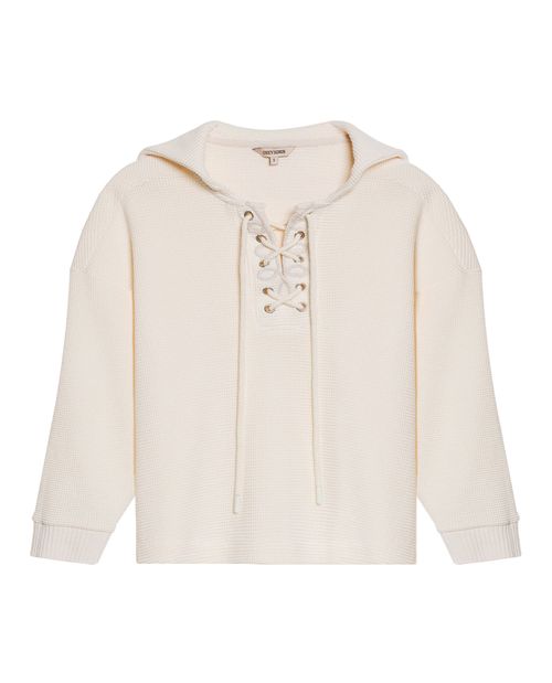 Buzo de Mujer Cerrado Silueta Amplia Media Perilla Textura Galleta en Mezcla de Algodón